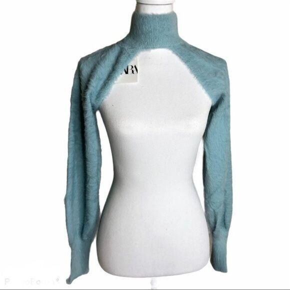 Zara Blue Faux Fur Arm Warmers Medium - Picture 2 of 6